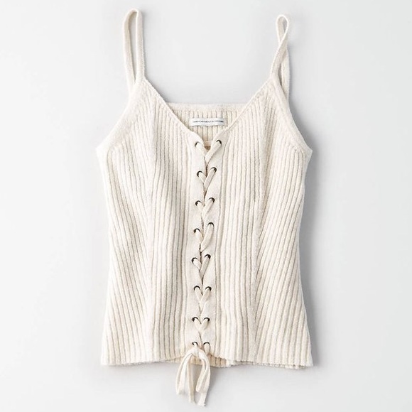 Cream knit lace up cami top🧚🏻‍♀️ - Picture 1 of 2